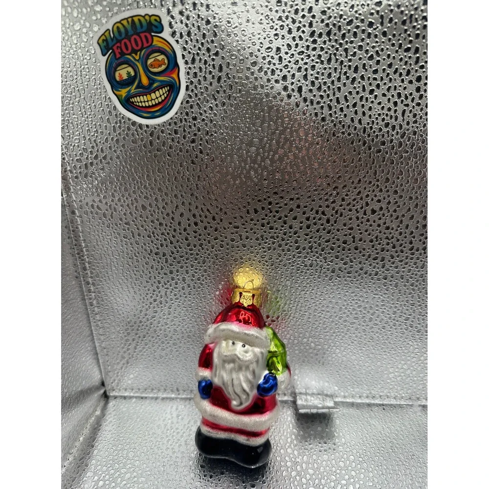 Vintage Blown Glass Santa Claus Ornament‎ Red Coat Glitter Trim Christmas